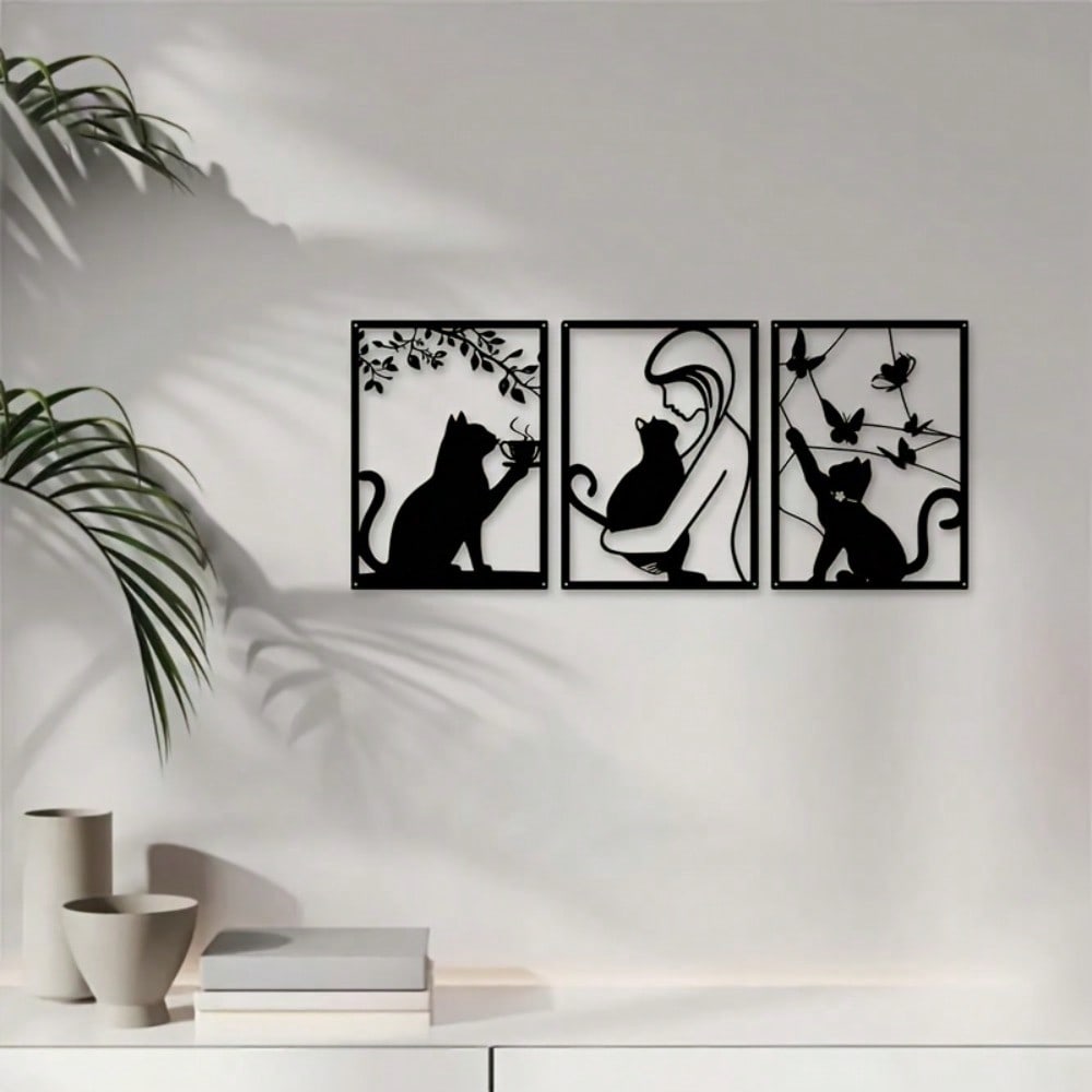 3 Metal Cat Statues Minimalist Decor Gift for Housewarming Holiday Home Office