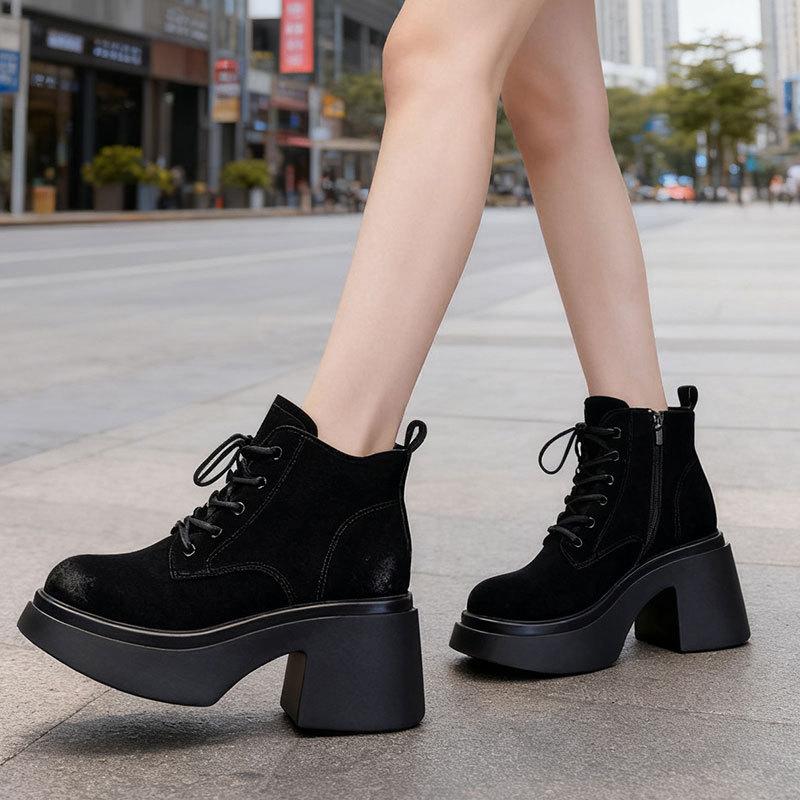 White high-heeled CM Martin boots women's autumn and winter new small thick-soled heightened thick-heeled short boots ins