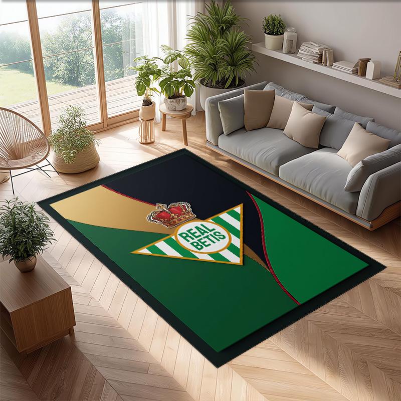 Real Betis Football Print Crystal Velvet Rug, Comfortable Water Absorbent Non Slip Indoor Floor Carpet