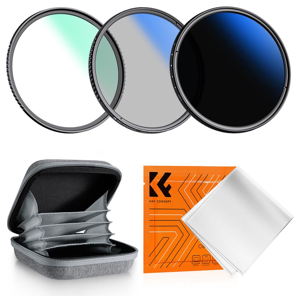 K&F CONCEPT K Series 49-82mm Filters UV/CPL/ND2-400/Black-Mist 1/4 Cap Clean Cloths Camera Lens Filter Set for Nikon Canon Leica