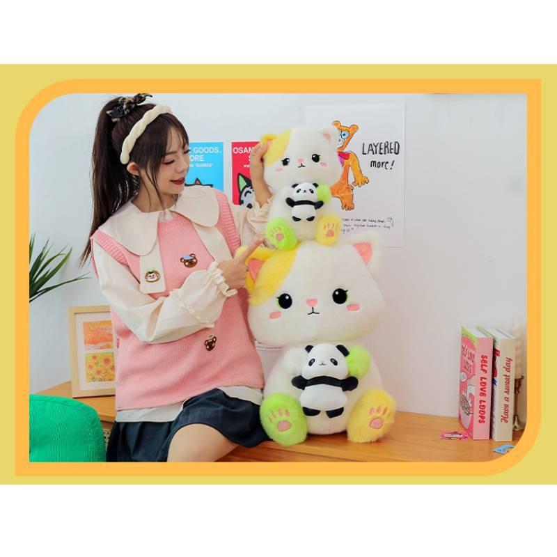 Cat With Panda Plush Toys Cartoon Stuffed Dolls Room Decorations Kids Gifts