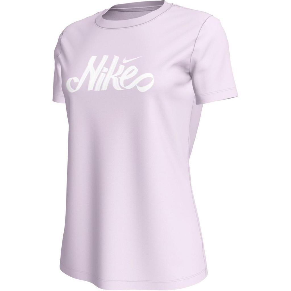 Nike Dri-Fit Letter Print Crew Neck Casual Short Sleeve T-Shirt Women Tops Light-Purple DN6685-530
