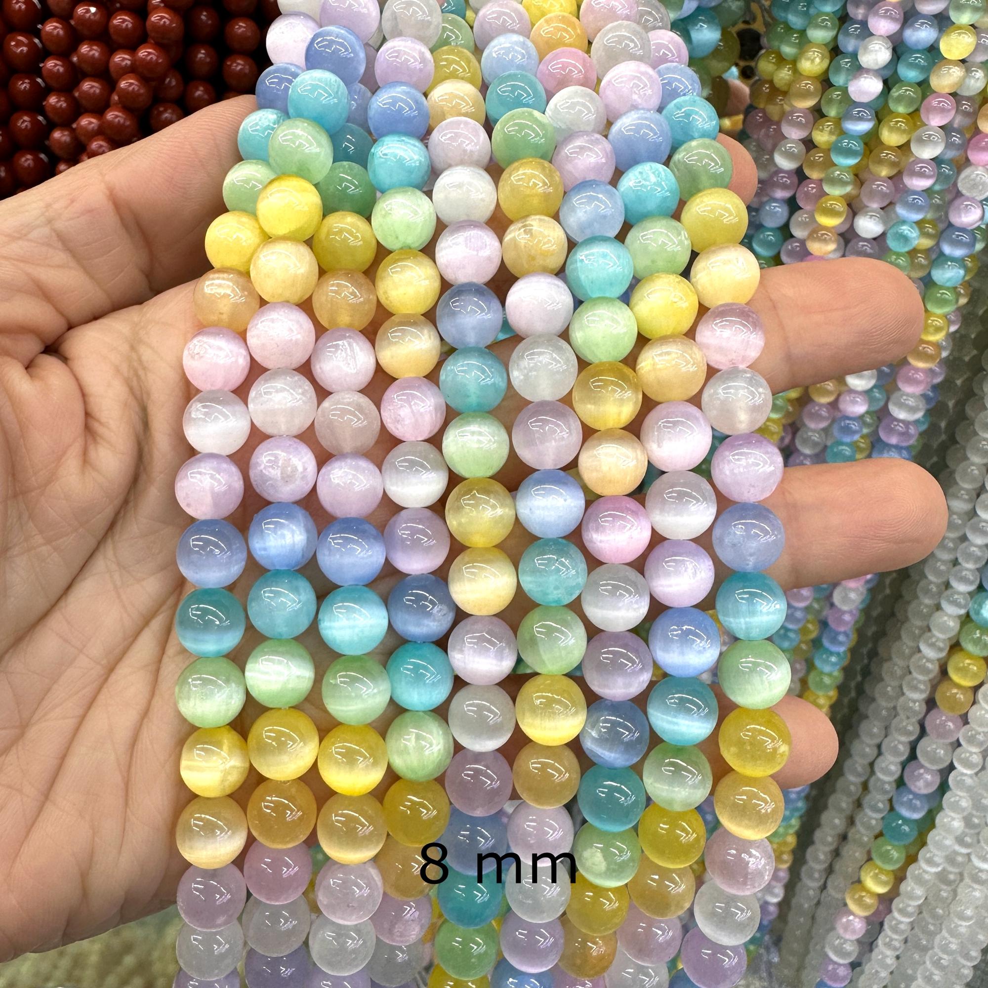 

Райдужні селенітові намистини 6 мм 8 мм 10 мм, пофарбовані в рожевий фіолетовий синьо-жовтий гейпсові намистини, намистини з натуральних дорогоцінних каменів 6mm