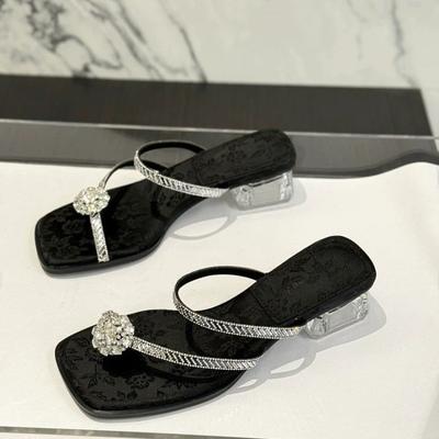 Fashion 2025 Fashion Summer Women's Sandals Outdoor Crystal Open-toe Shoes Thick Heel Elegant and Comfortable Slippers Beach Flip-flops