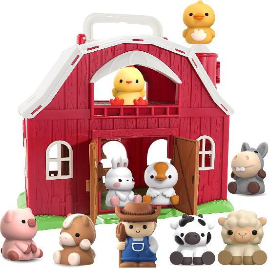 Farm Animals Big Barn Toy for 1 2 3 Year Old, Toddler Educational Montessori Toys, Farm Pretend Playset with Barn & Farmer, Christmas Birthday Easter