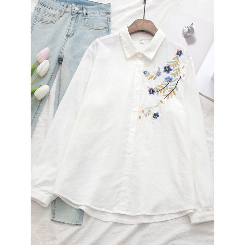 Cartoon Flower Loose Double-Layer Cotton Yarn Long Sleeves Artsy