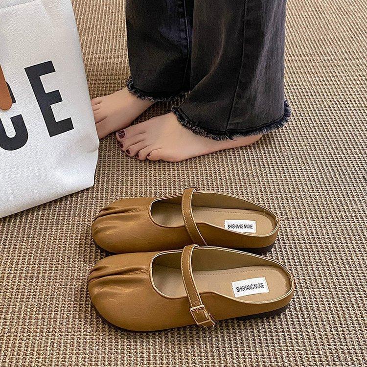 Lazy Bag Head Half Slippers Women Wear New Summer French Pleated Doudou Muller Shoes Flat Bottom Half Drag Single Shoes