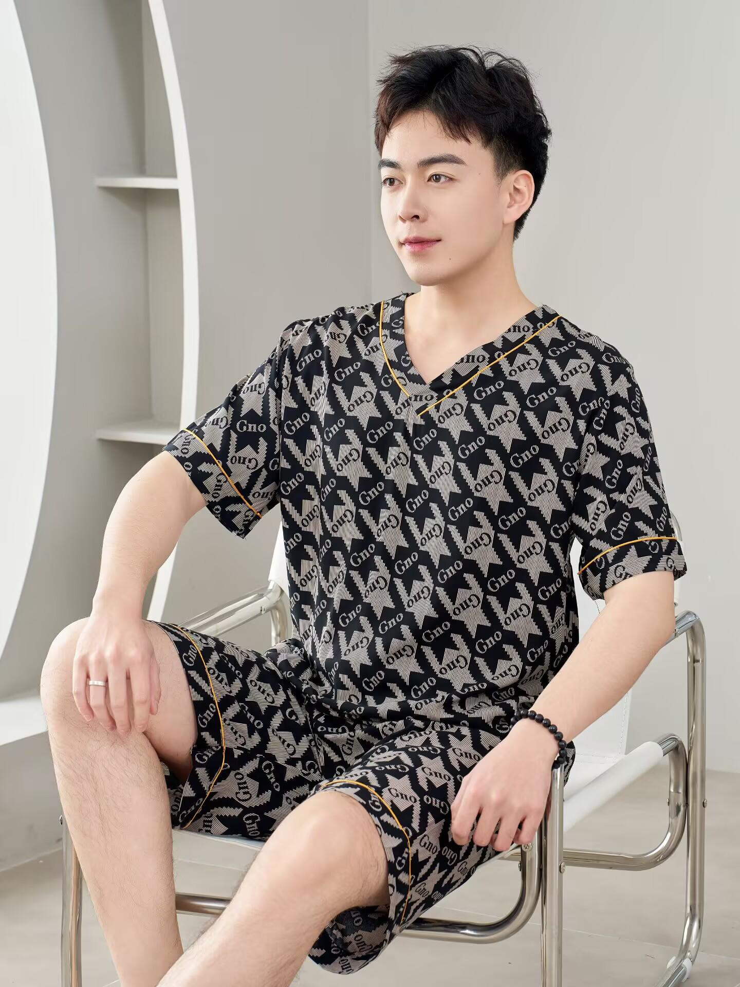 Men s V-Neck Short Sleeve Pajama Set XXL