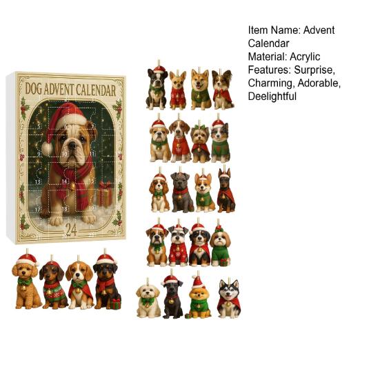 Dog Advent Calendar 2025 24 Days Christmas Countdown Calendar with Acrylic Animal Pendant 24