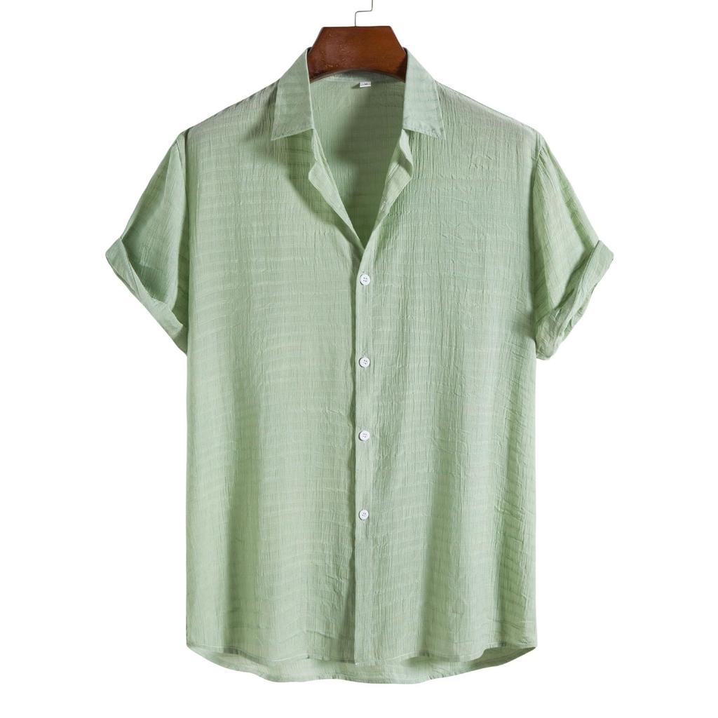 2026 New Men's Fashion Trend Solid Color Dark Check Short-sleeved Shirt