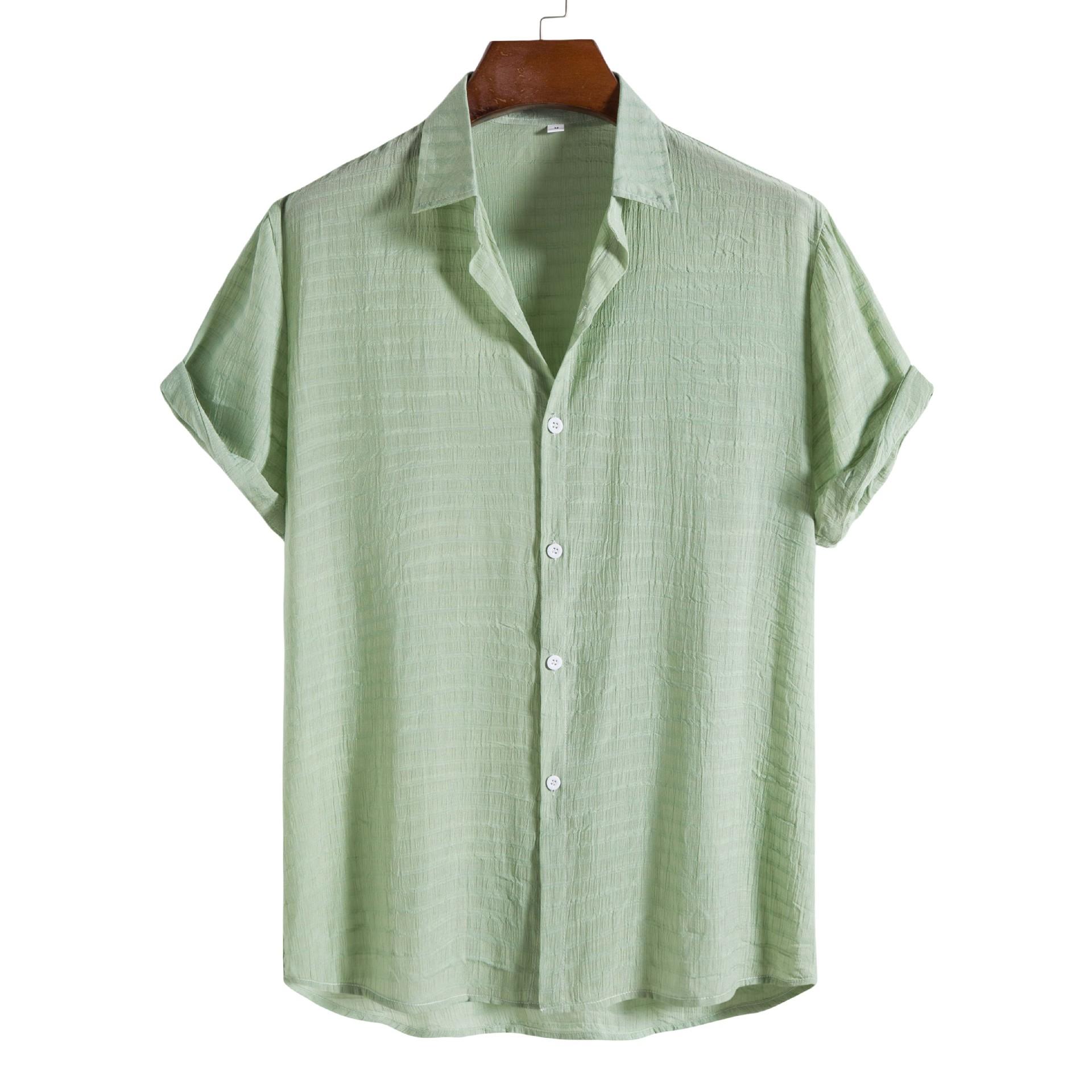 

2026 New Men s Fashion Trend Solid Color Dark Check Short-sleeved Shirt XXL світло-зелений колір