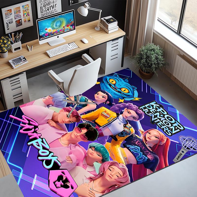 KPop Demon Hunters Pattern Rug, Indoor/Outdoor Mat, for Picnic, Gameroom, Bedroom, Office, Living Room, Home Decor Carpet, Birthday Gift