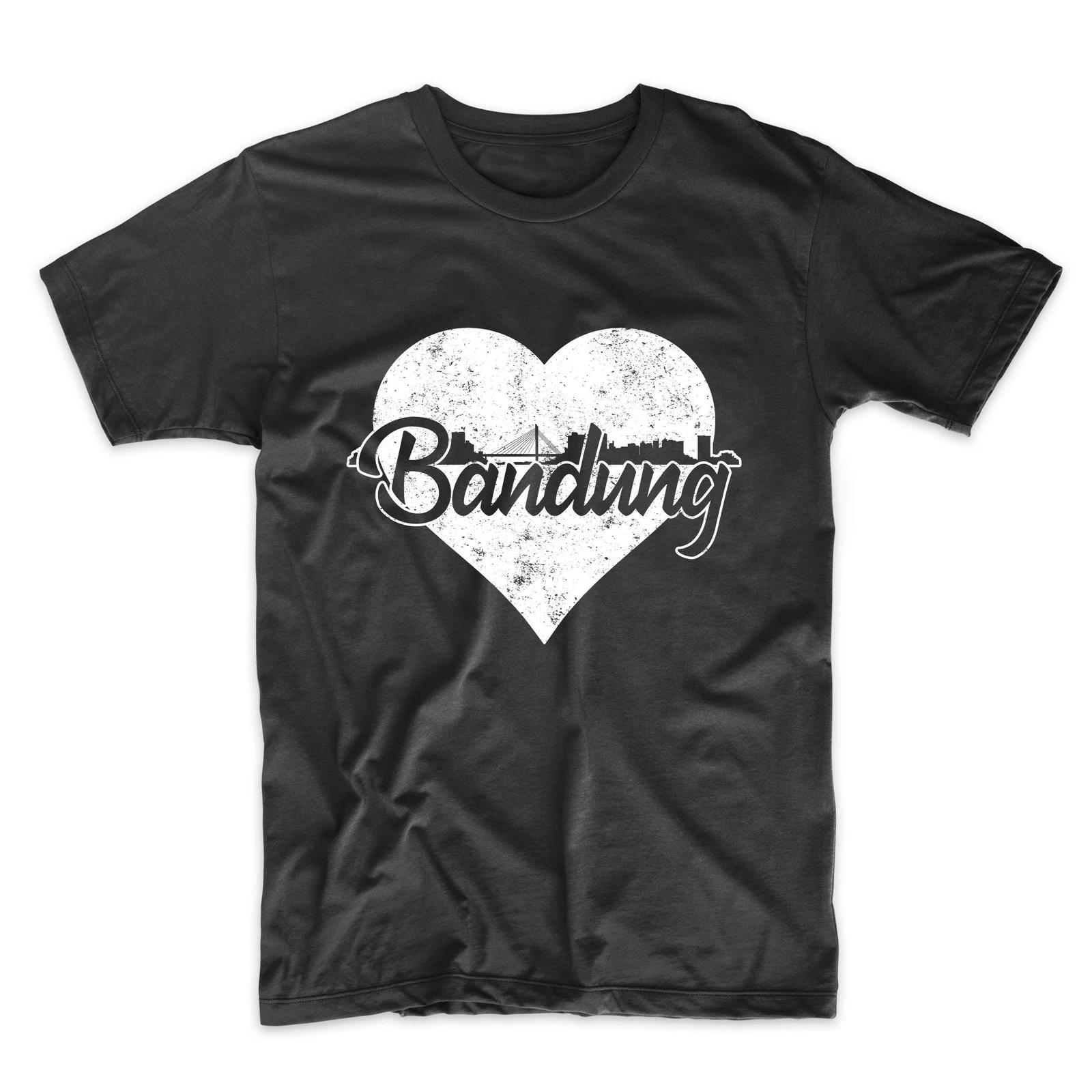 Men s Bandung Shirt - Retro Bandung Indonesia Skyline Heart Distressed T-Shirt S