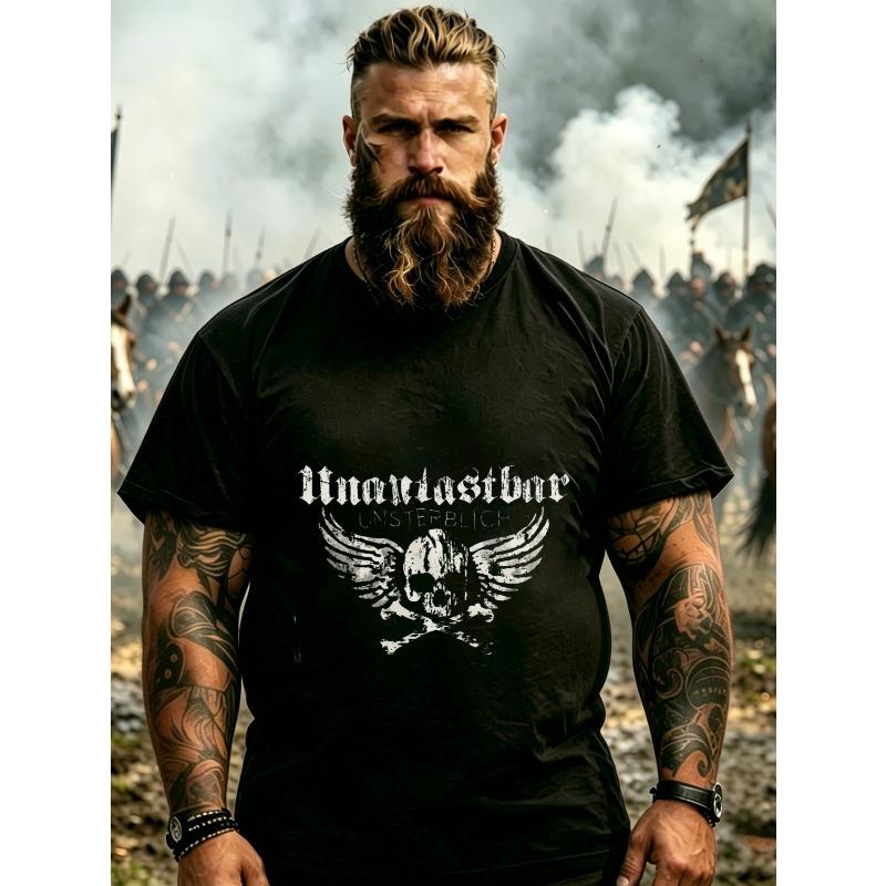 European Size Men S T-Shirt Black Unbreakable Skull Wings And Crossbones Graphic Print for Outdoor Adventure And Casual Wear, Plus Size S чёрный
