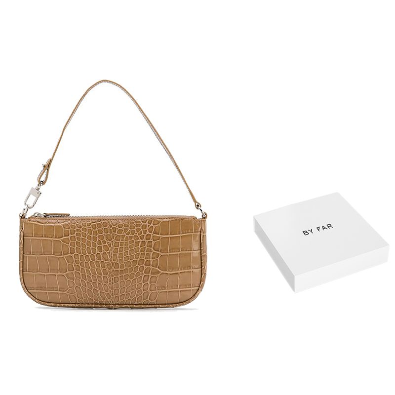 By Far Rachel Vintage Crocodile Pattern Zipper Closure Sheepskin Underarm Shoulder Bag Women bags Brown Yellow 20CRRCLSTPDMED