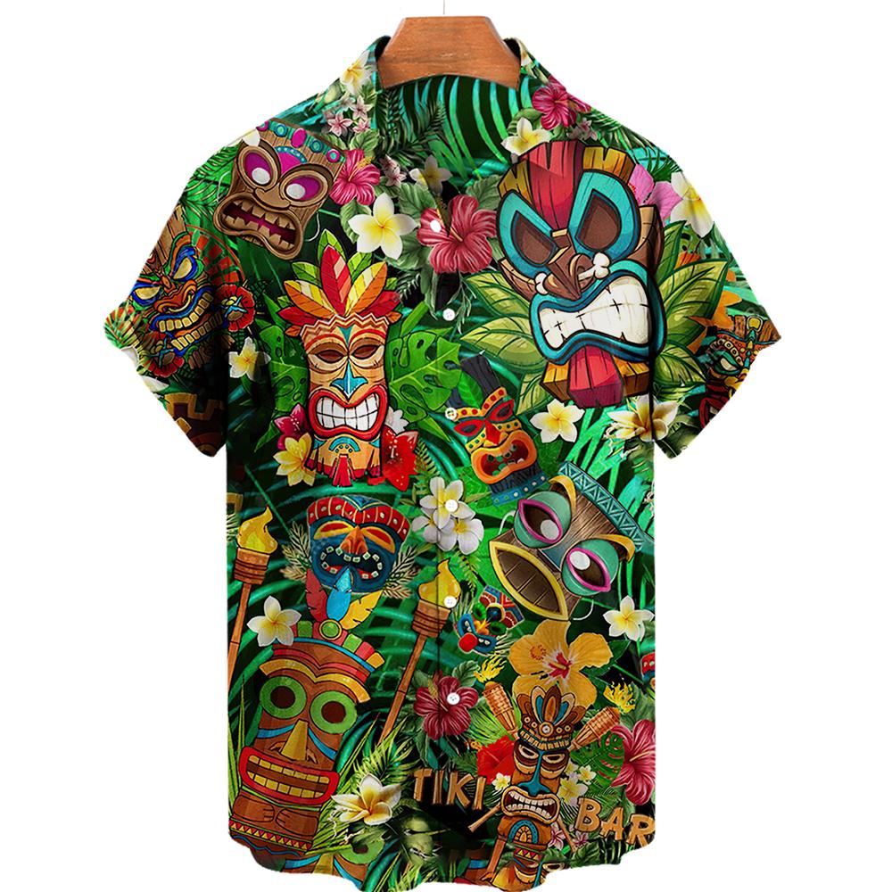 Herrenhemd Tropischer Strand 3D-Druck Herrenbekleidung Sommer Tiki Lässig Hawaii Strand Hawaiianische Harajuku Mode Urlaubshemd