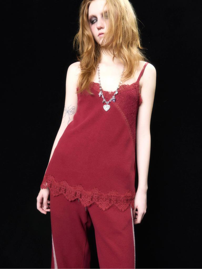 HETIT Cotton Long Lace Slip (Red)