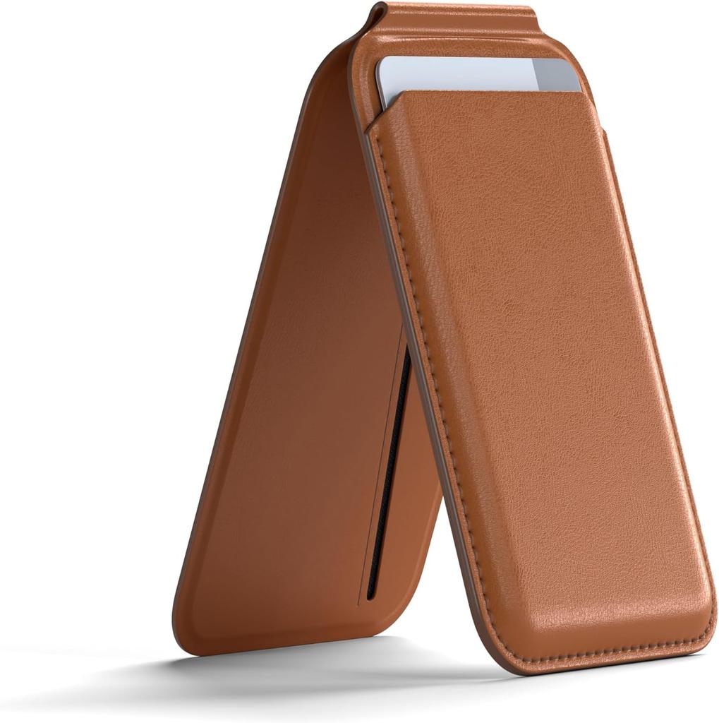 Apple MagSafe magnetic card bag bracket is suitable for Apple iPhone16Pro plain leather swivel card bag with mirror.