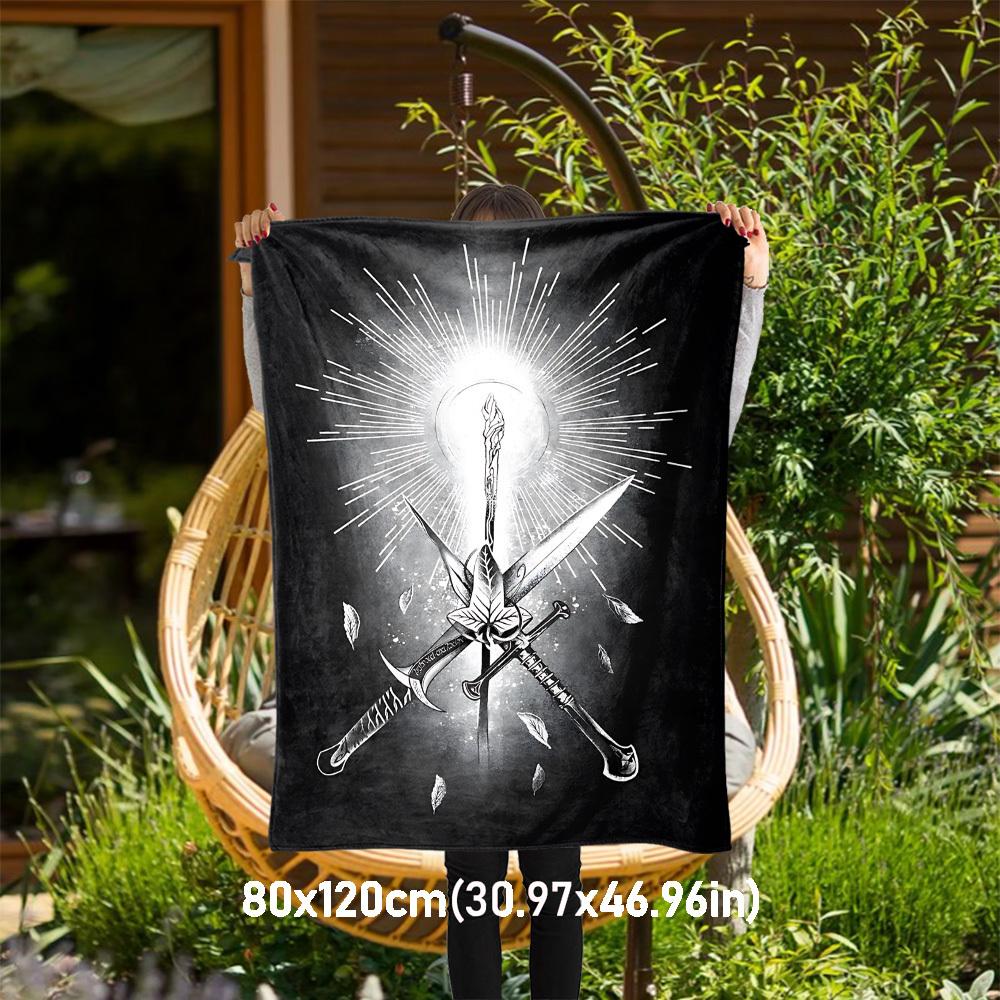 1pc Sword Leaf Light - Throw Blanket, Soft, Flannel Blankets, Living Room, All Seasons Use-1021181