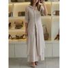 Cross-border Europe and the United States 2025 spring and summer new _ casual linen suit _ women's elegant long-sleeved wide-leg pants two-piece set 