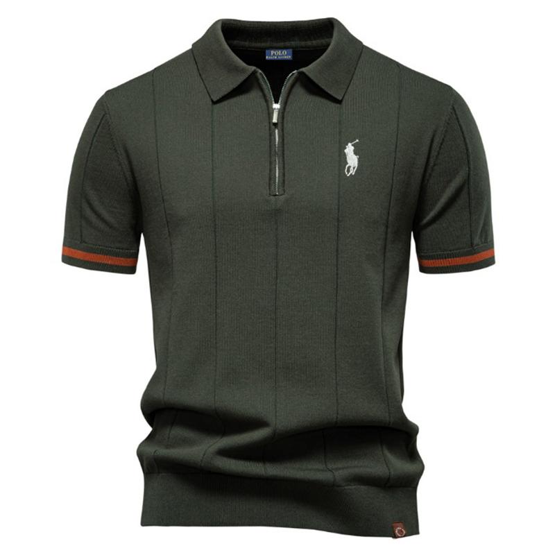 Polo Ralph Lauren Jaro/Léto Pony Vyšívané Nové Pánské Business Casual Vlněné Polokošile, Pletená Polokošile s Límcem na Knoflíčky, Krátký Rukáv