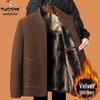 Woodpecker Dad Winter Fleece-Lined Wool Coat for Middle-Aged and Elderly Men, Warm and Thickened, Sizes for 50s to 60s.