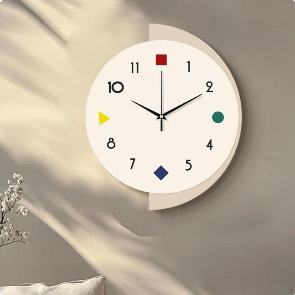 Modern Geometric Wall Clock 2D Flat Design Nordic Style Silent for Living Room, Office,