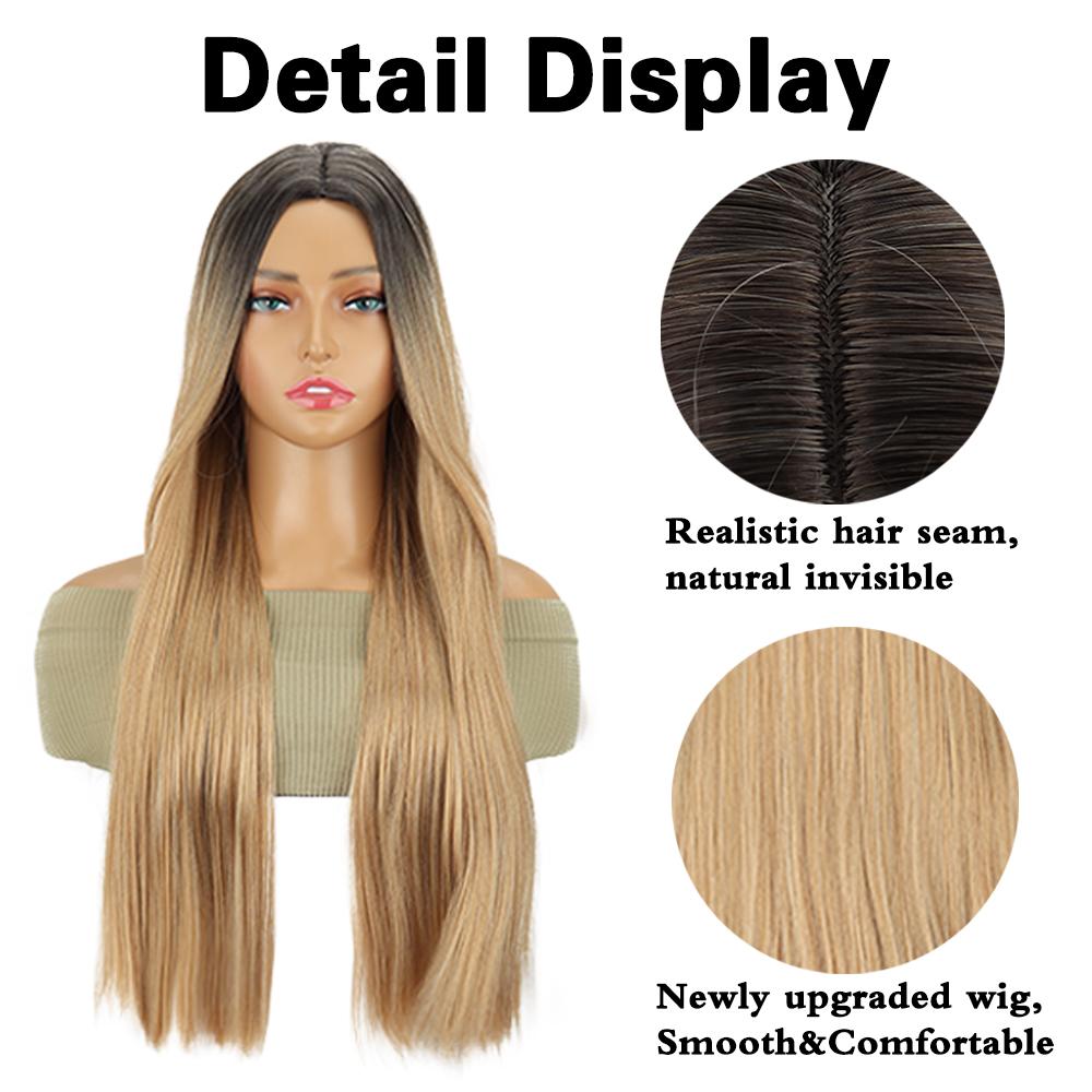 Wig With Bangs Long Straight Wig Heat Resistant Synthetic Wig For Women Girls Daily Use Party Halloween Cosplay Wig