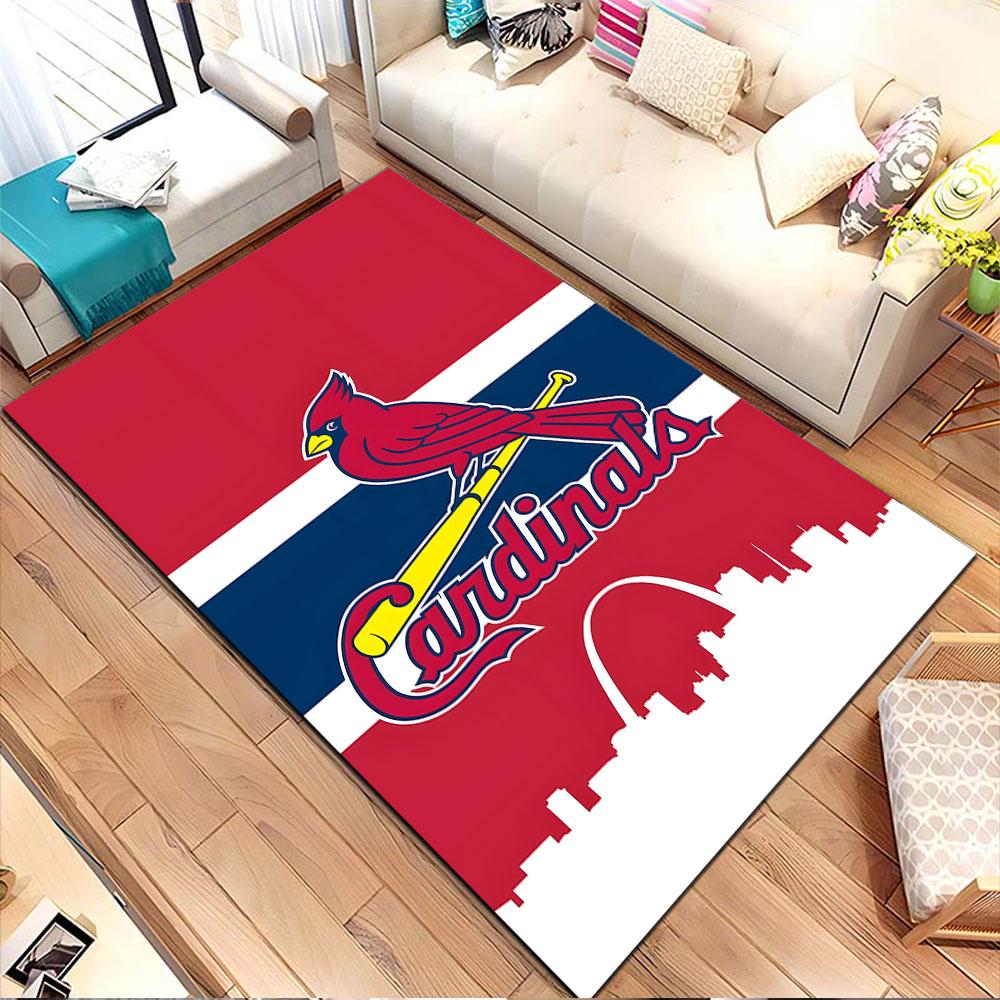 Red Bird Logo with St. Louis Skyline Patterned Carpet, Non Slip Mat Suitable for Living Room and Bedroom Sofas
