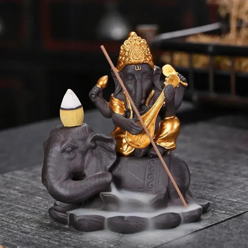 1pc Ganesha Backflow Incense Burner Handicrafts Incense Stick Holder Home Ornaments Purple Clay Censer (Without Incense)
