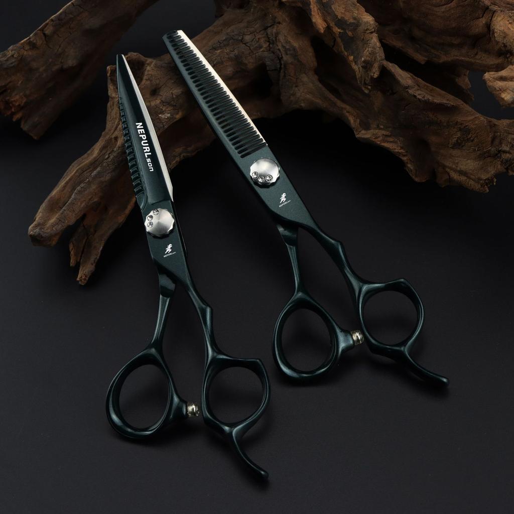 6.0 Inch Green Paint, Neptune Hair Scissors Straight Cutting Teeth Scissors Thin Cutting Hair Salon Special Foreign Trade Explosion