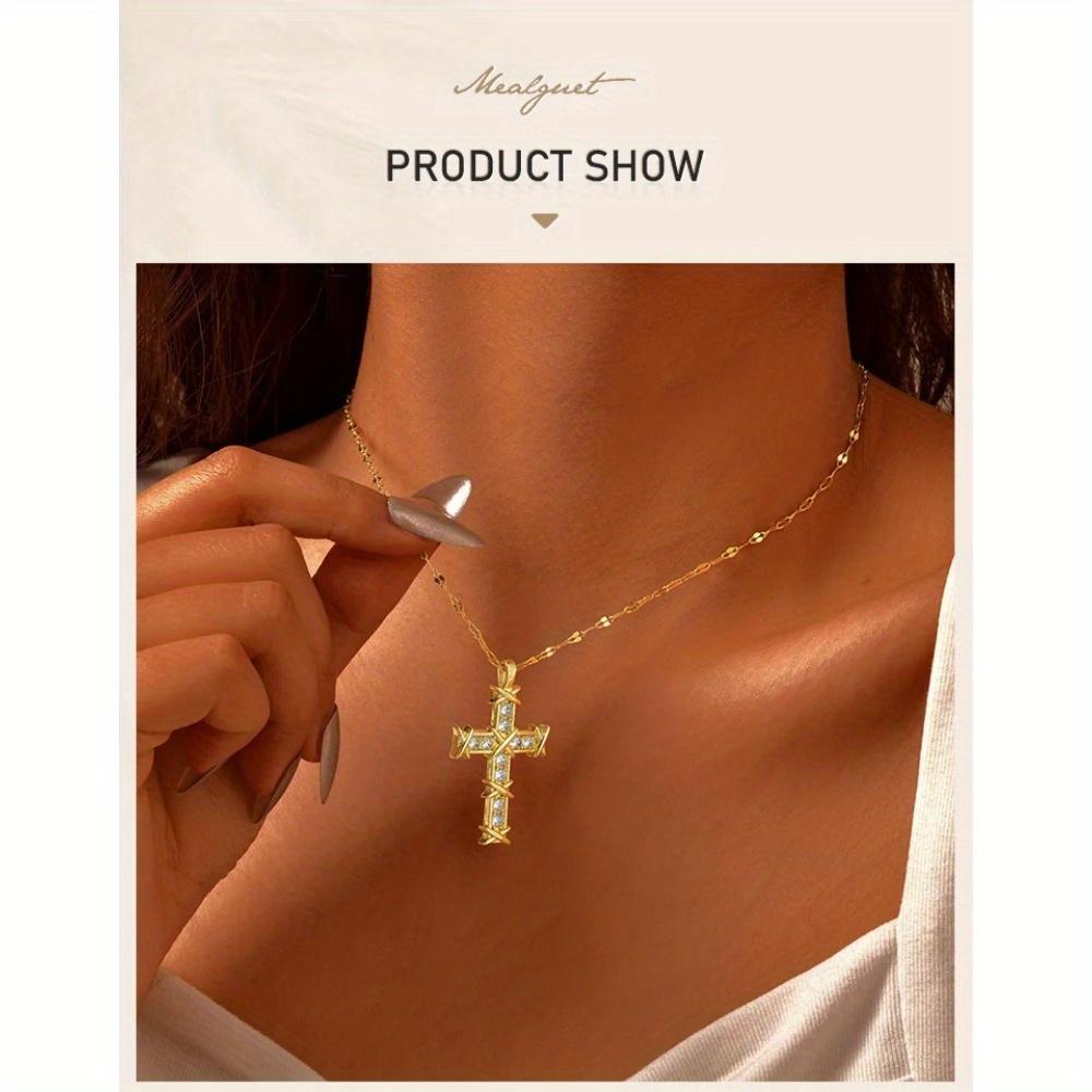 Cross Zircon Pendant Necklace for Women, 18k Gold Plated Clavicle Chain Necklace Religion Jewelry