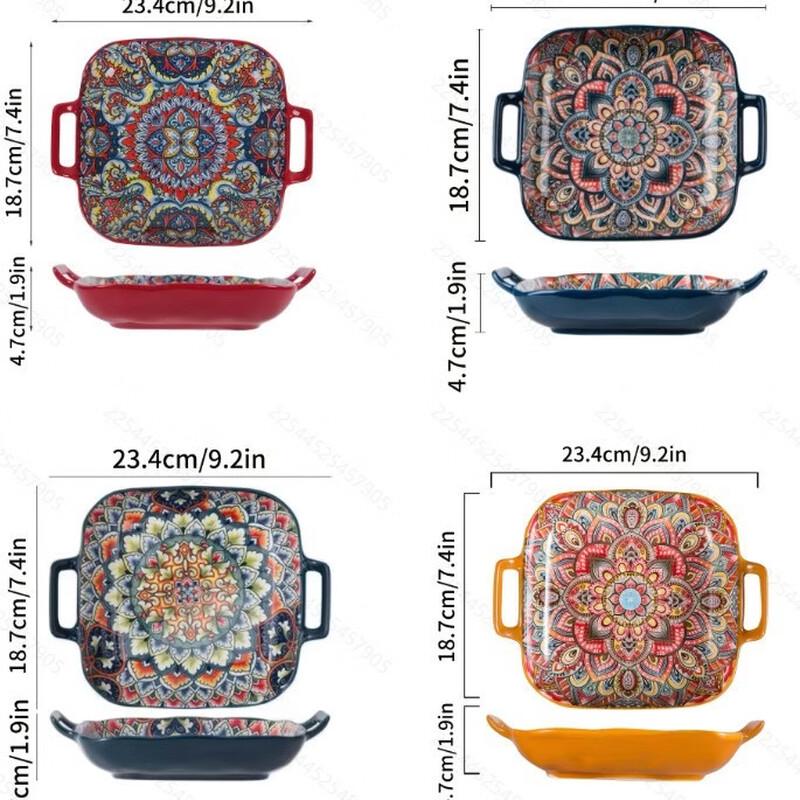 Abay Bohemian Square Ceramic Plates with Handles