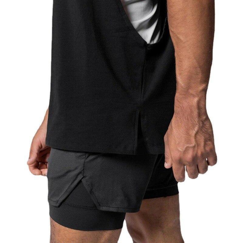 Muscleguys American Basketball Sports Training Sleeveless Vest Summer Loose Casual Waistcoat Round Neck Mesh T-shirt