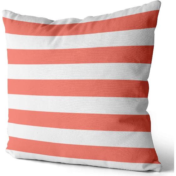 Home Set of 2 Pillow Case White Coral Nautical Stripes Outdoor Throw Pillow Covers Cushion Decorative Pillowcase Square 16 x 16 Inches