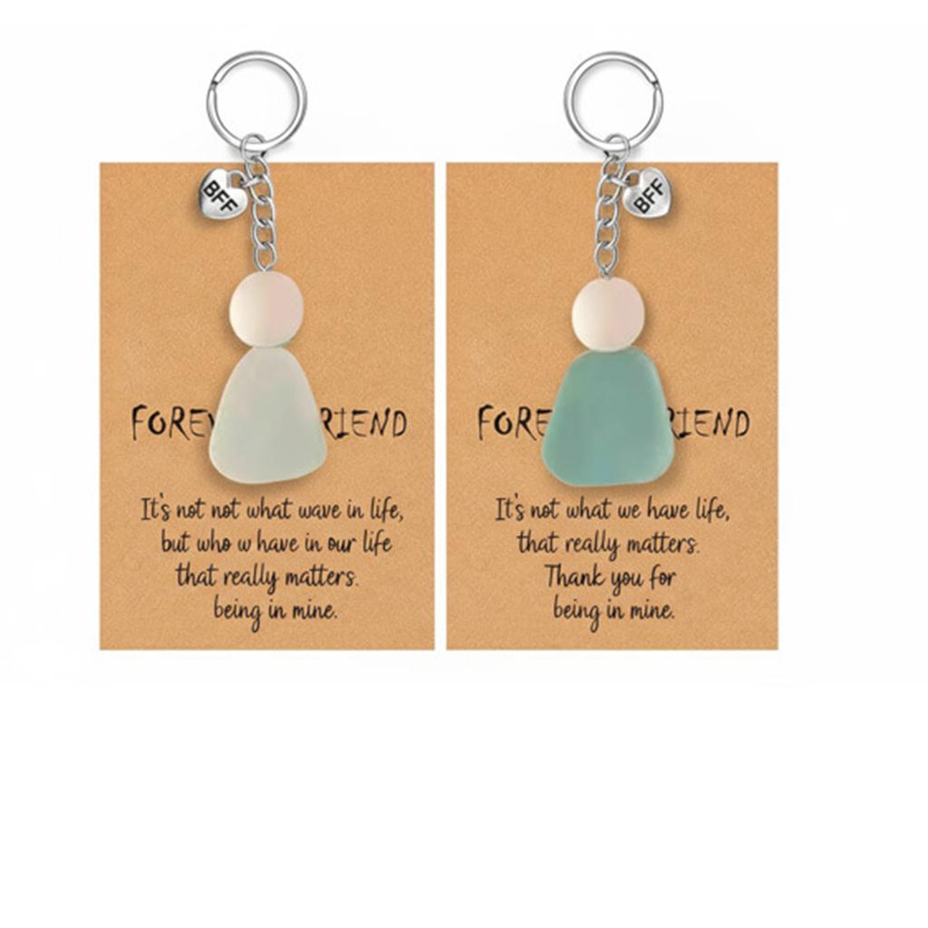 Seaglass Keychain Student Friendship Heart Pendant Backpack Decoration Charm