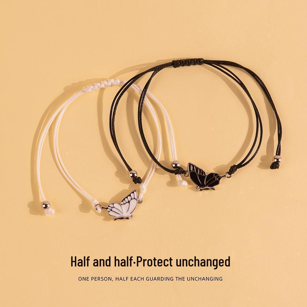 Handmade Woven Butterfly Friendship Bracelet - Cartoon Style, Waxed Cord, Trendy and Stylish for Couples and Friends.