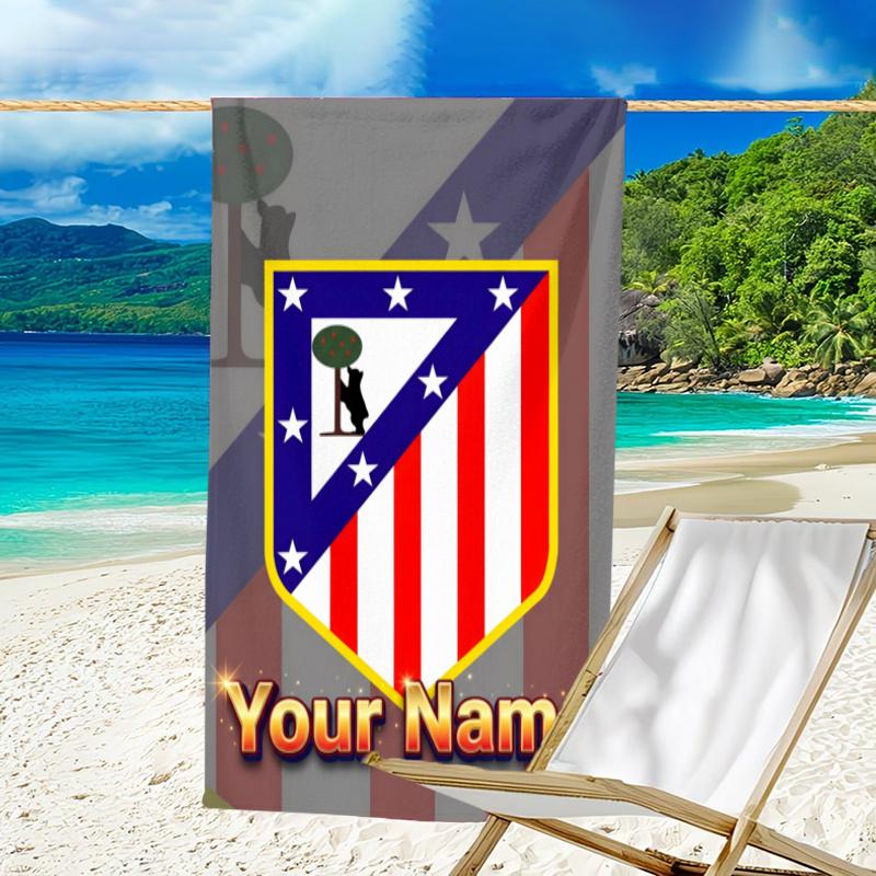1pc Atletico Madrid Beach Towel with Custom Name, Beach/Swimming/Bath/Picnic/Camping Towel, Suitable for Seaside Beaches