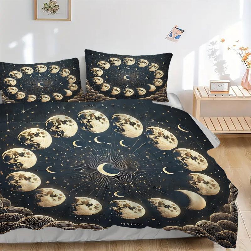 3pcs Bedding Set Moon Phases Includes 1 Comforter + 2 Pillowcases, Without Pillow Inserts, Soft Comfortable, Lightweight Breathable, Printed