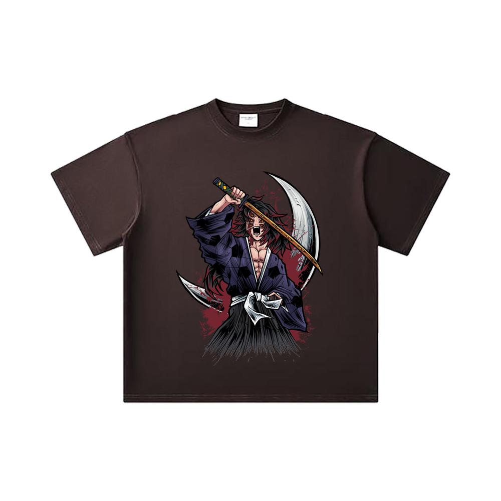 260 GSM Double Yarn 32 Count 100% Cotton Demon Slayer V5 Kokushibo Print Unisex Heavy Cotton T Shirt