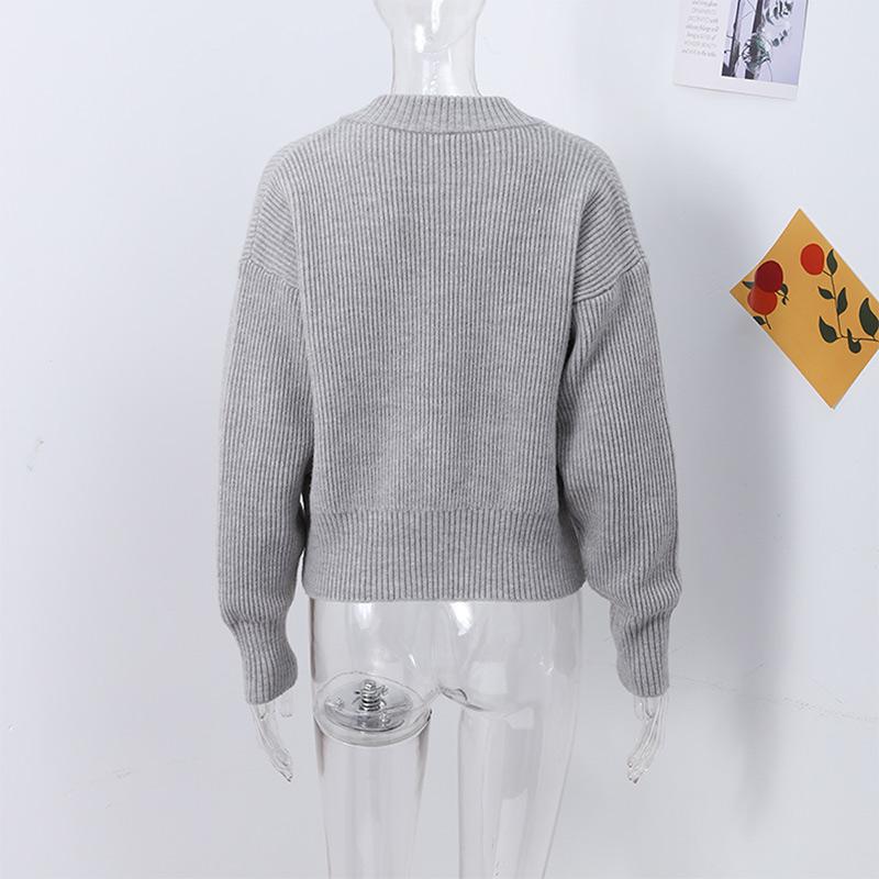 Strikket Ensfarget Dame Cardigan Løs Langermet Glidelås Dame Genser Casual Høst Vinter O-hals Rett Dame Overfrakk