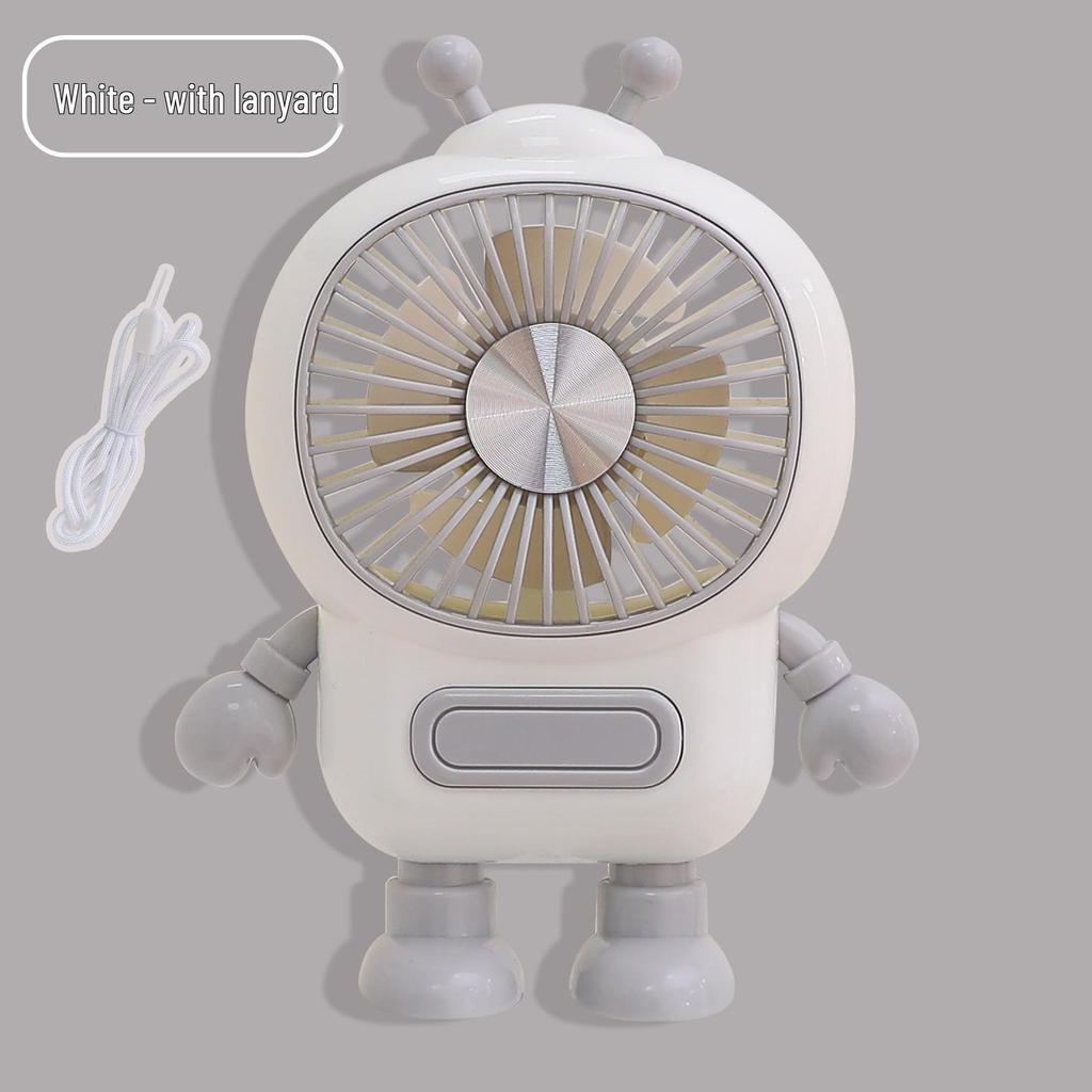 Portable Cartoon Mini Desk Fan with USB Charging and Lanyard
