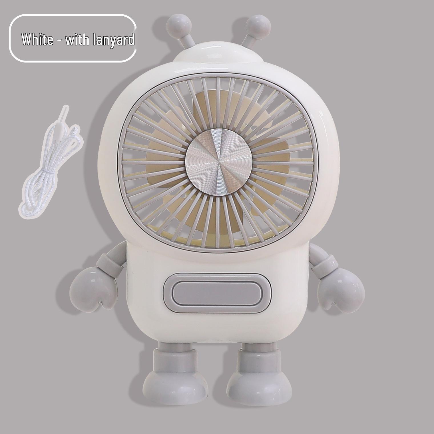 Portable Cartoon Mini Desk Fan with USB Charging and Lanyard серый