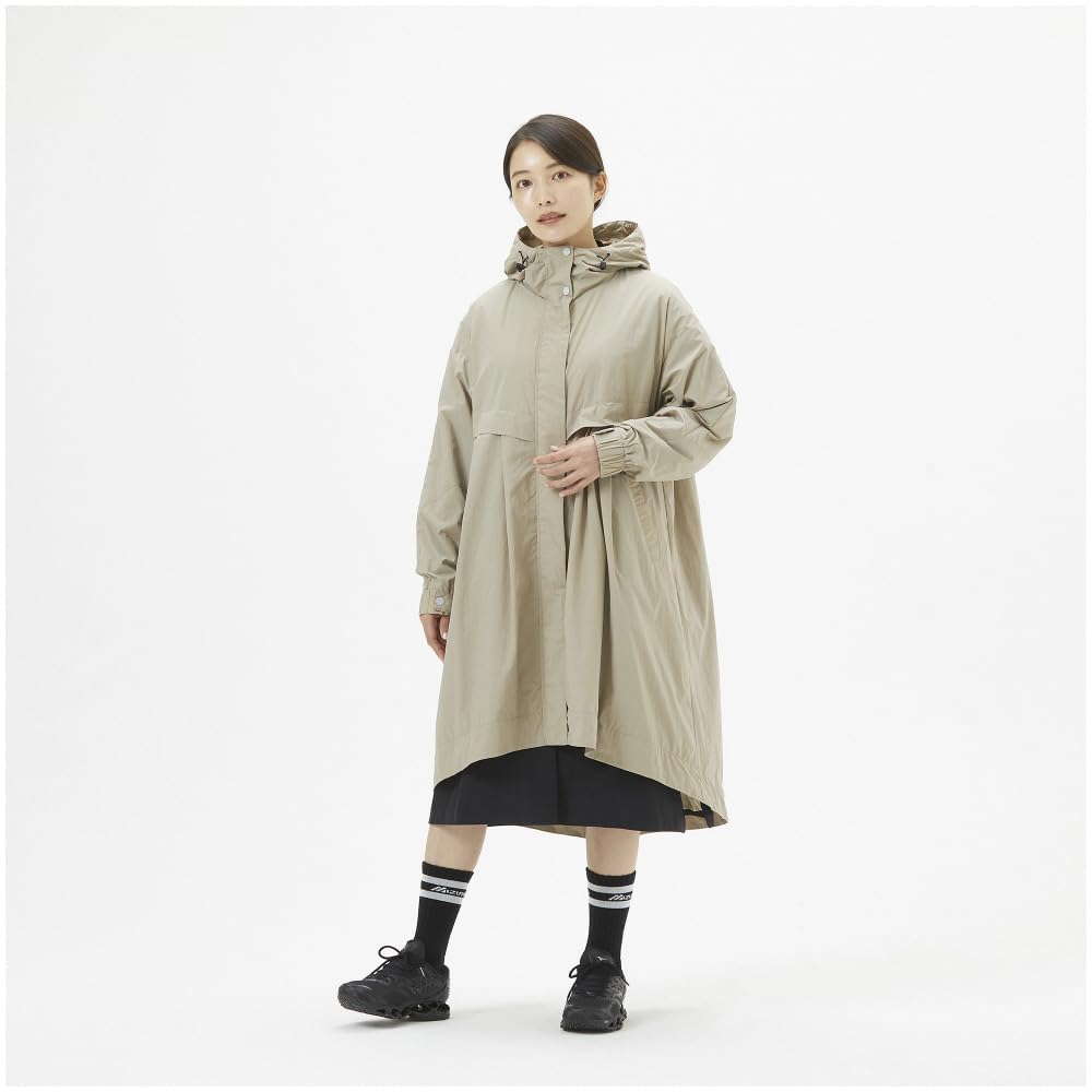 Mizuno Breath Thermo Thermal Mesh Machine Mocha Beige Coat, Lightweight, Water-Repellent, Heat-Generating, Washable, Women's,