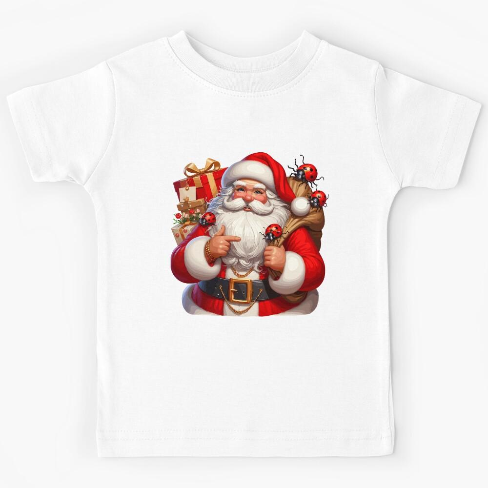 American Santa Claus Holding Ladybug Present Xmas Kids T-Shirt 100