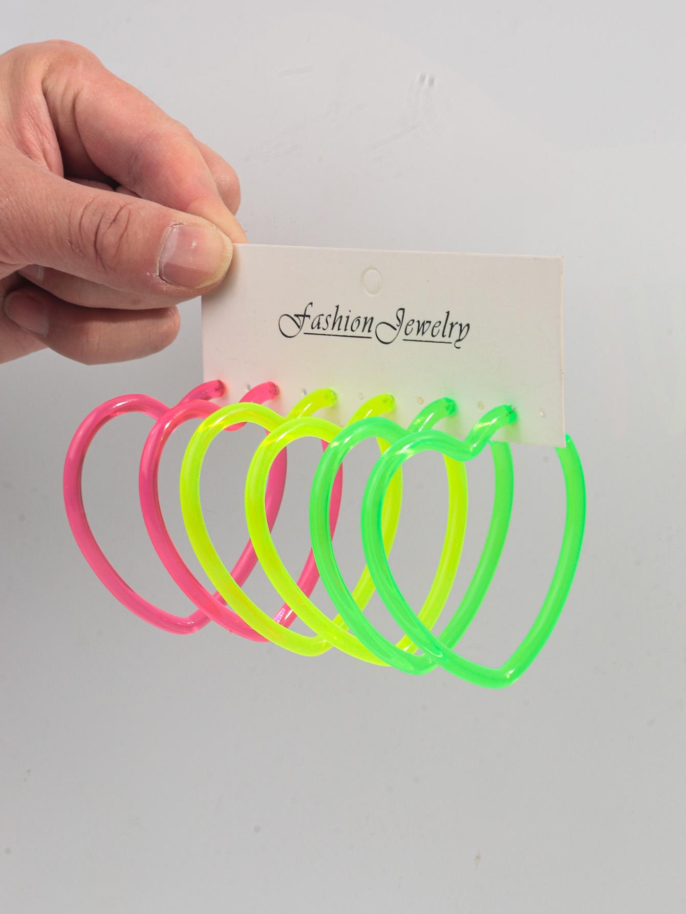 Trendy Neon Color Heart Shaped Transparent Big Acrylic Hoop Earrings Y2K Resin Earring for Women Fashion Valentine s Day Gifts