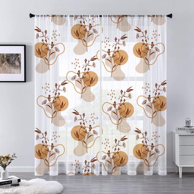 

Богемная прозрачная вуаль с изображением Солнца, Луны, звезды, Ловец снов, Радуга, занавеска для декора гостиной, листья кактуса, кухонное окно, тюлевая занавеска 1 PCS W100XH250cm