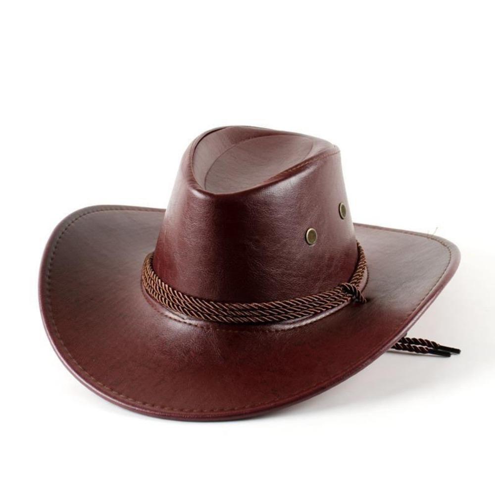 Faux Leather Fedora Sun Hat Wide Curved Brim Wide Brim Cap Vintage Cowgirl Hat  Outdoor Travel