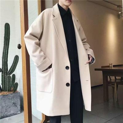 Men's Black Woolen Coat: 2025 Autumn/Winter Trendy Korean Long Windbreaker - Stylish, Loose, Casual.