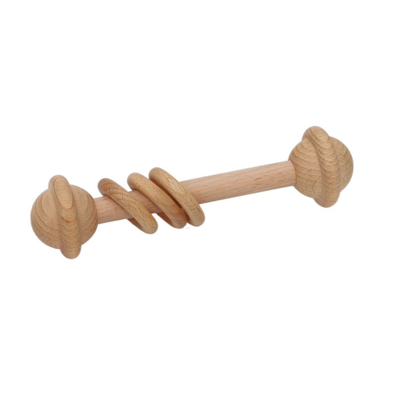 Beech Handbell Infants Baby Toy Solid Wood Unpainted Wooden Ring Soothing Funny Exercise